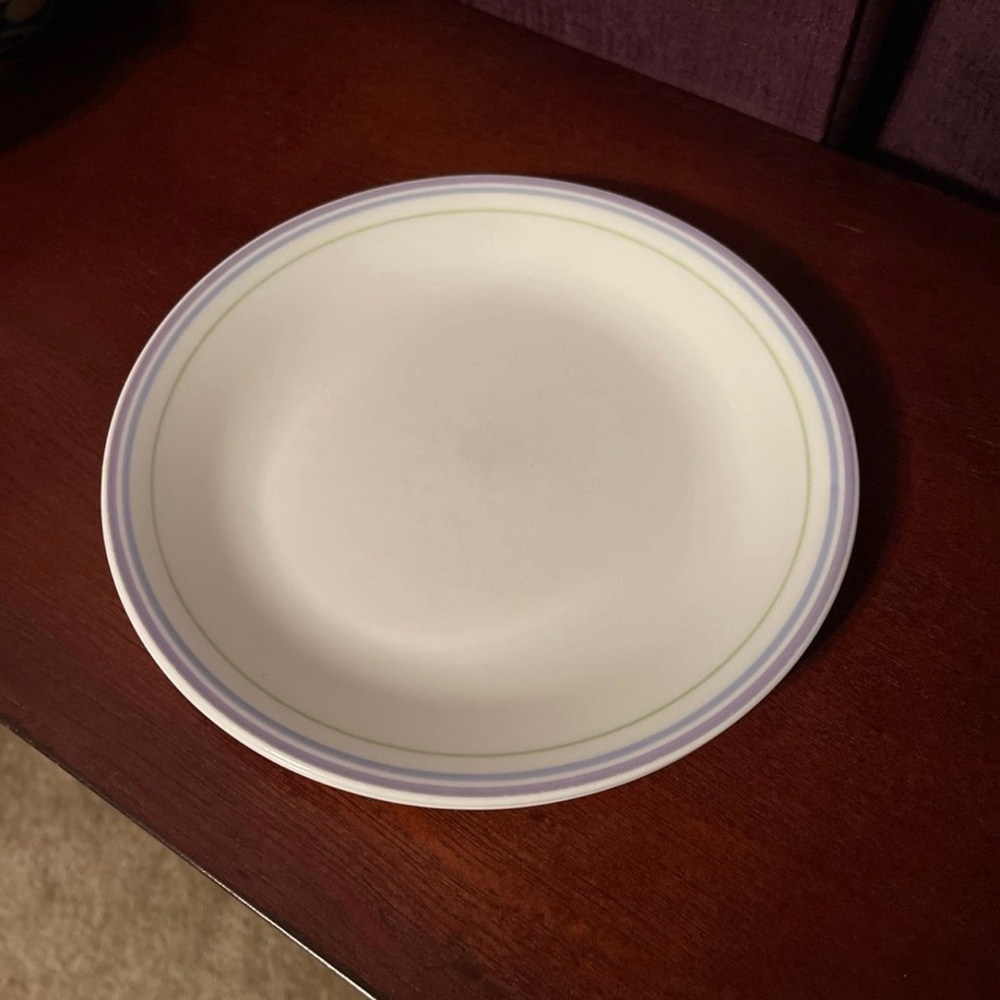 Corelle Elegant White Dinner Plate with Subtle Purple & Blue Trim